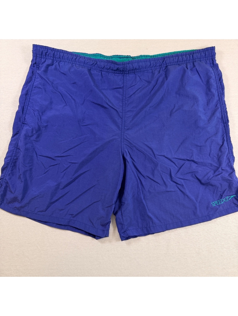 Vintage 90s Speedo Swim Trunks Blue Big Back Logo Shorts M
